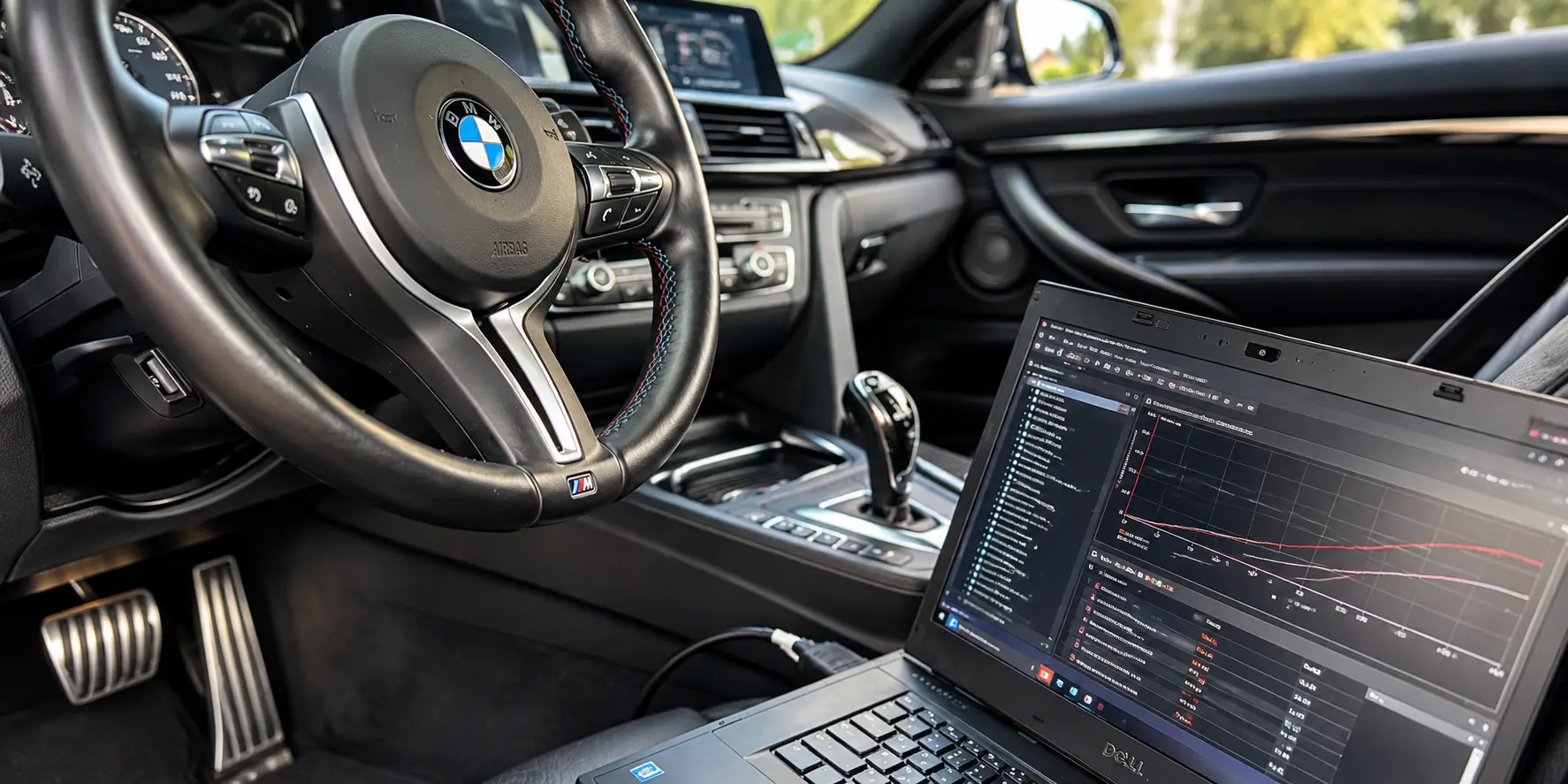 BMW-Cockpit mit Tuning-Laptop PAT-OPTIMIZE